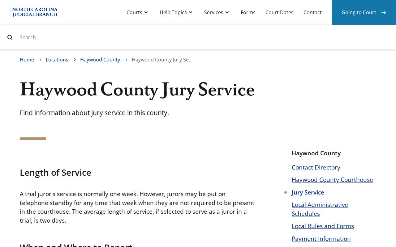 Haywood County court schedule jury service source