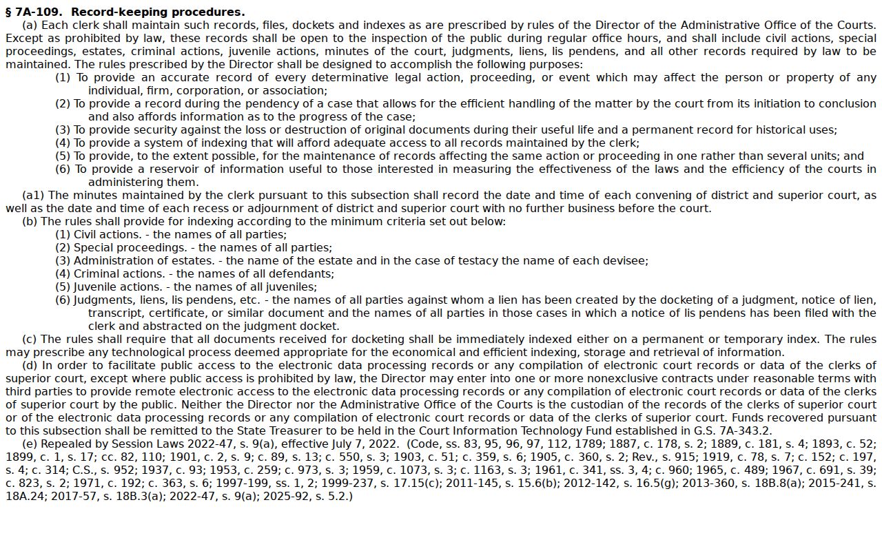Haywood County court record public inspection statute