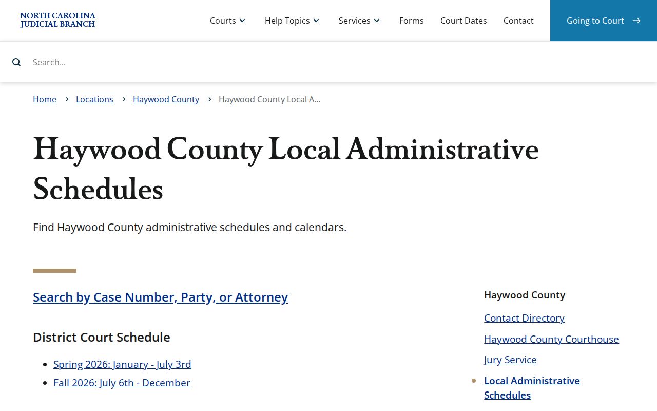 Haywood County criminal court docket administrative schedules