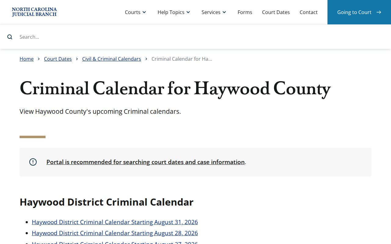 Haywood County criminal court docket calendar source