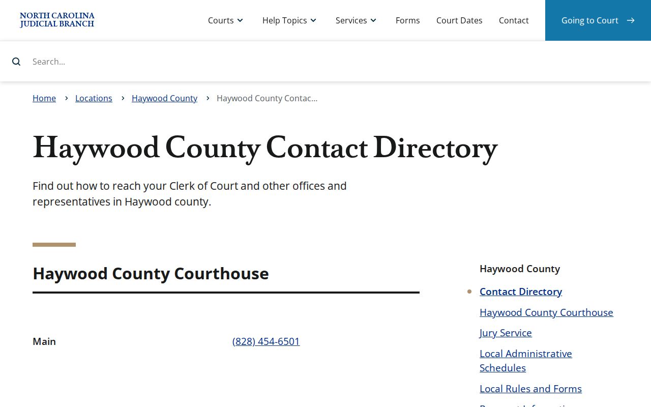 Haywood County court docket clerk contact access