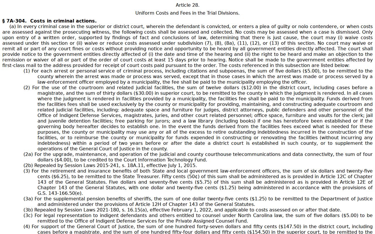 Haywood County traffic court failure to appear fee statute